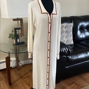 Dress XXL Long Cardigan Dress with Brown Trim